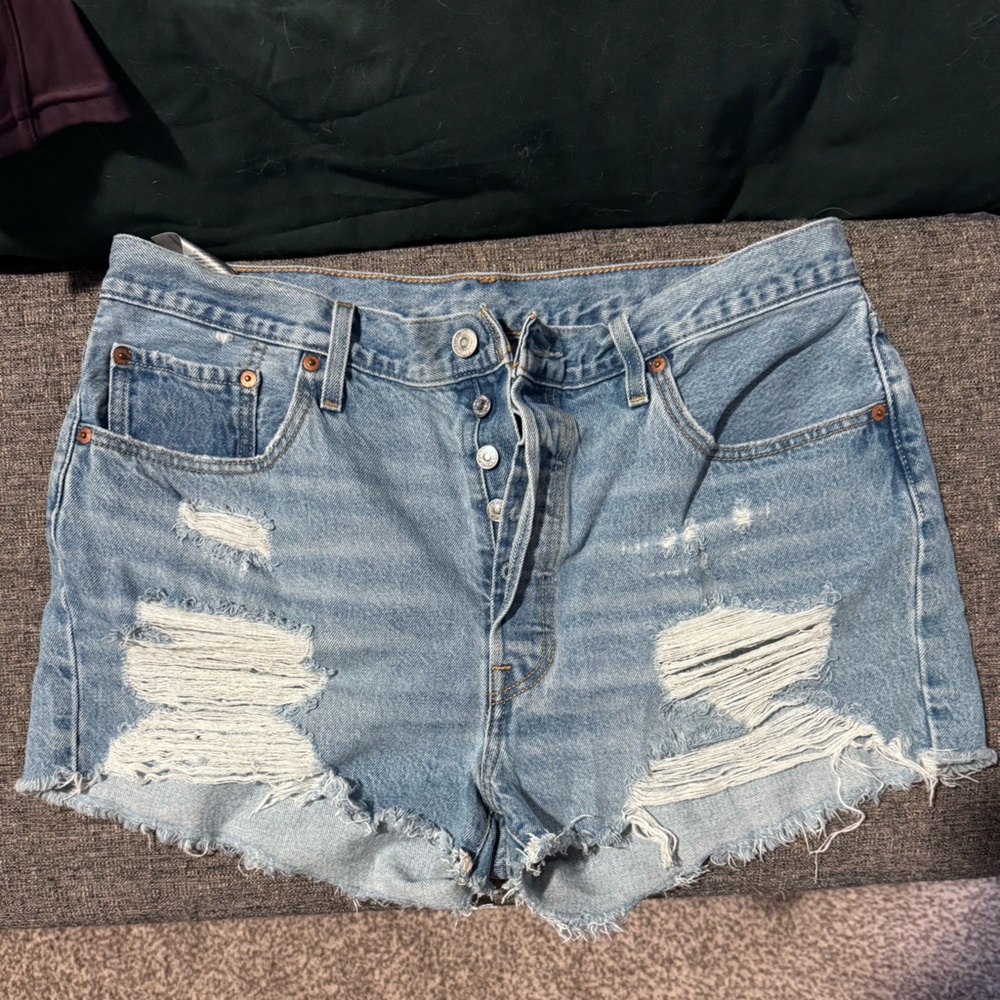 Levi's Blue Distressed Jean Shorts